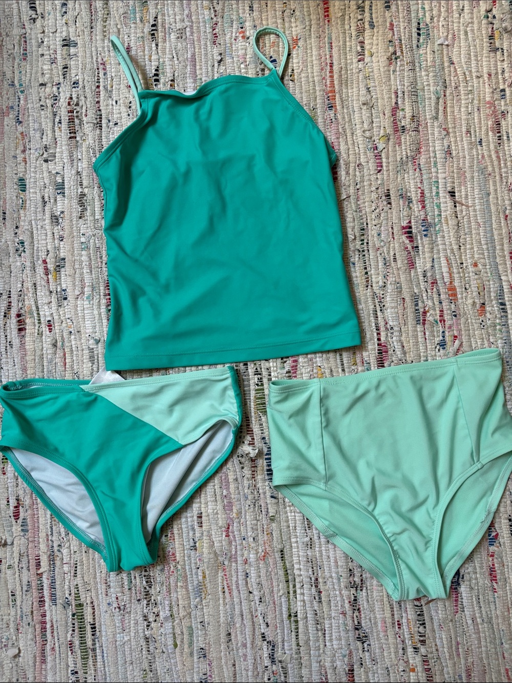 Girls Two-Tone Teal & Mint Tankini Set